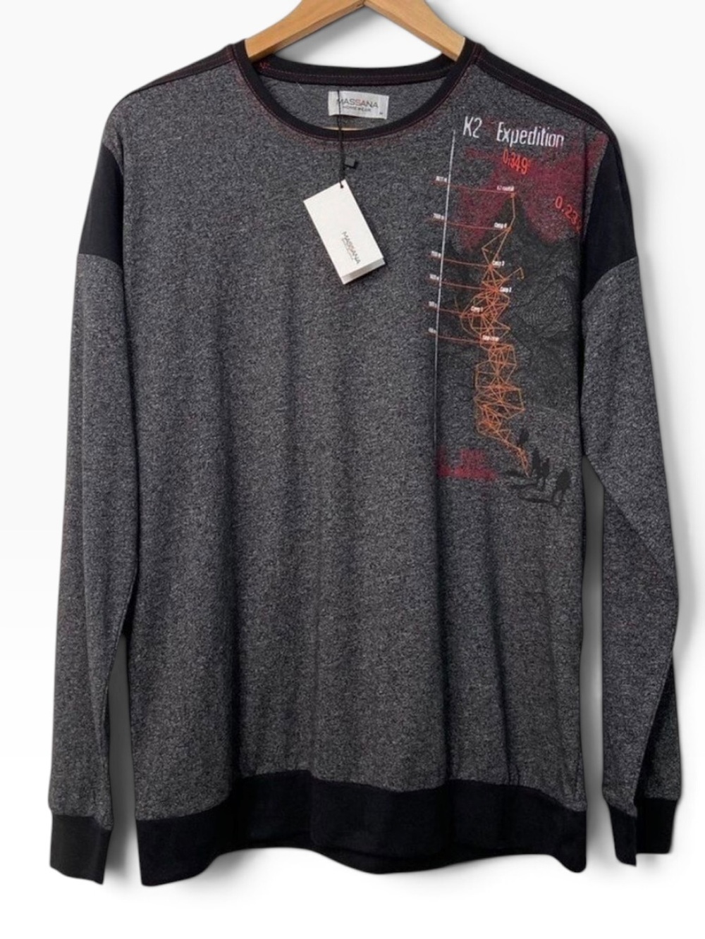 Massana Homewear t-shirt men charcoal grey black loungewear long sleeve medium